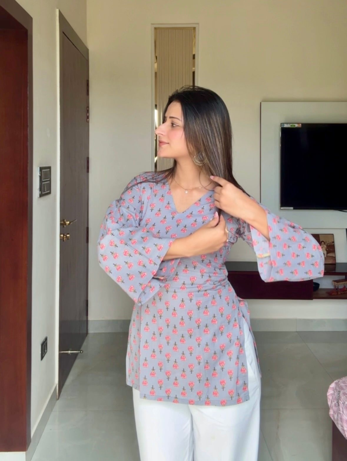 Grey Corset Back Straight Short Kurti