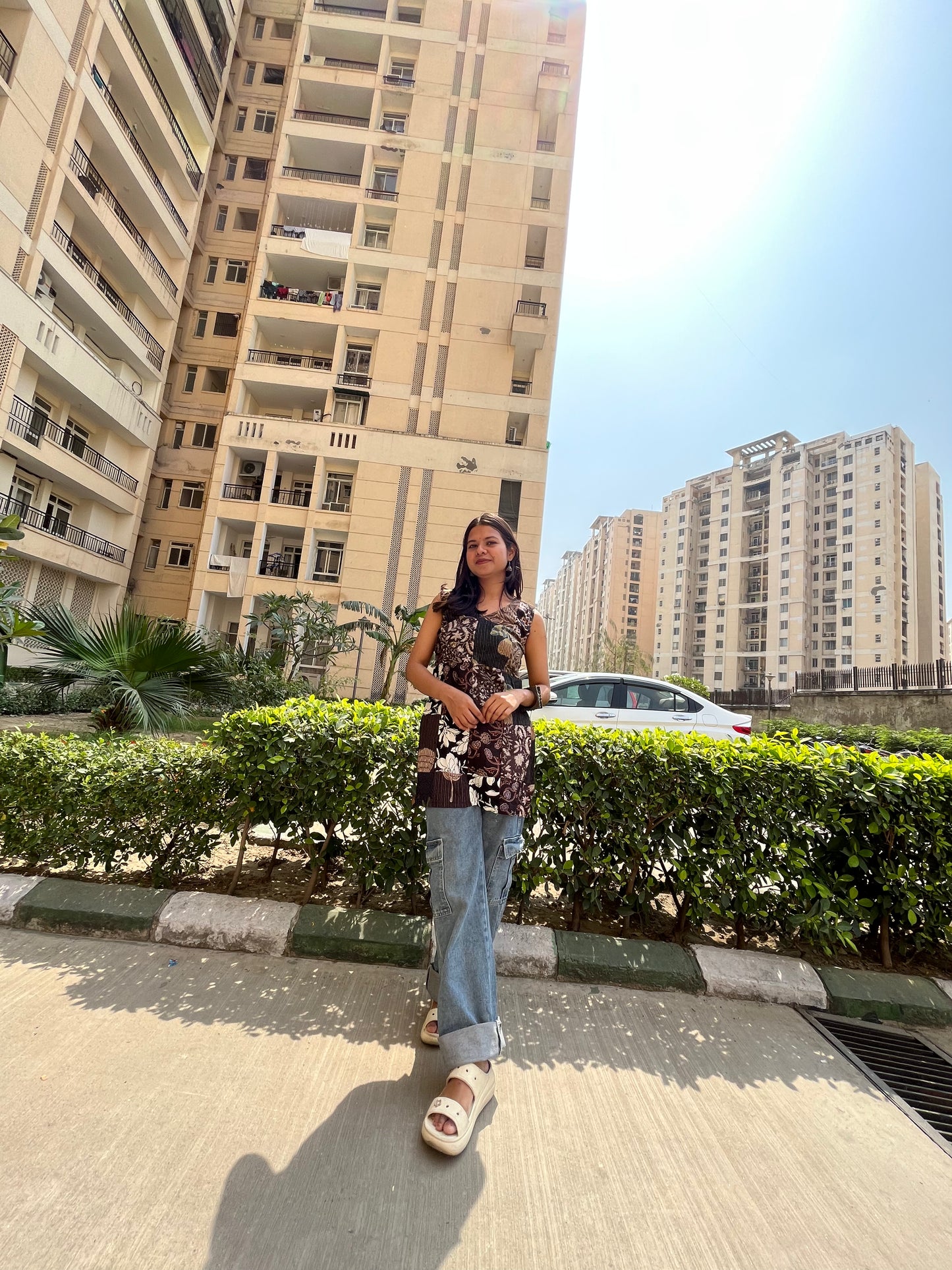 Patchwork Sleeveless Straight Short Kurti