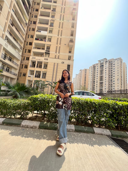 Patchwork Sleeveless Straight Short Kurti