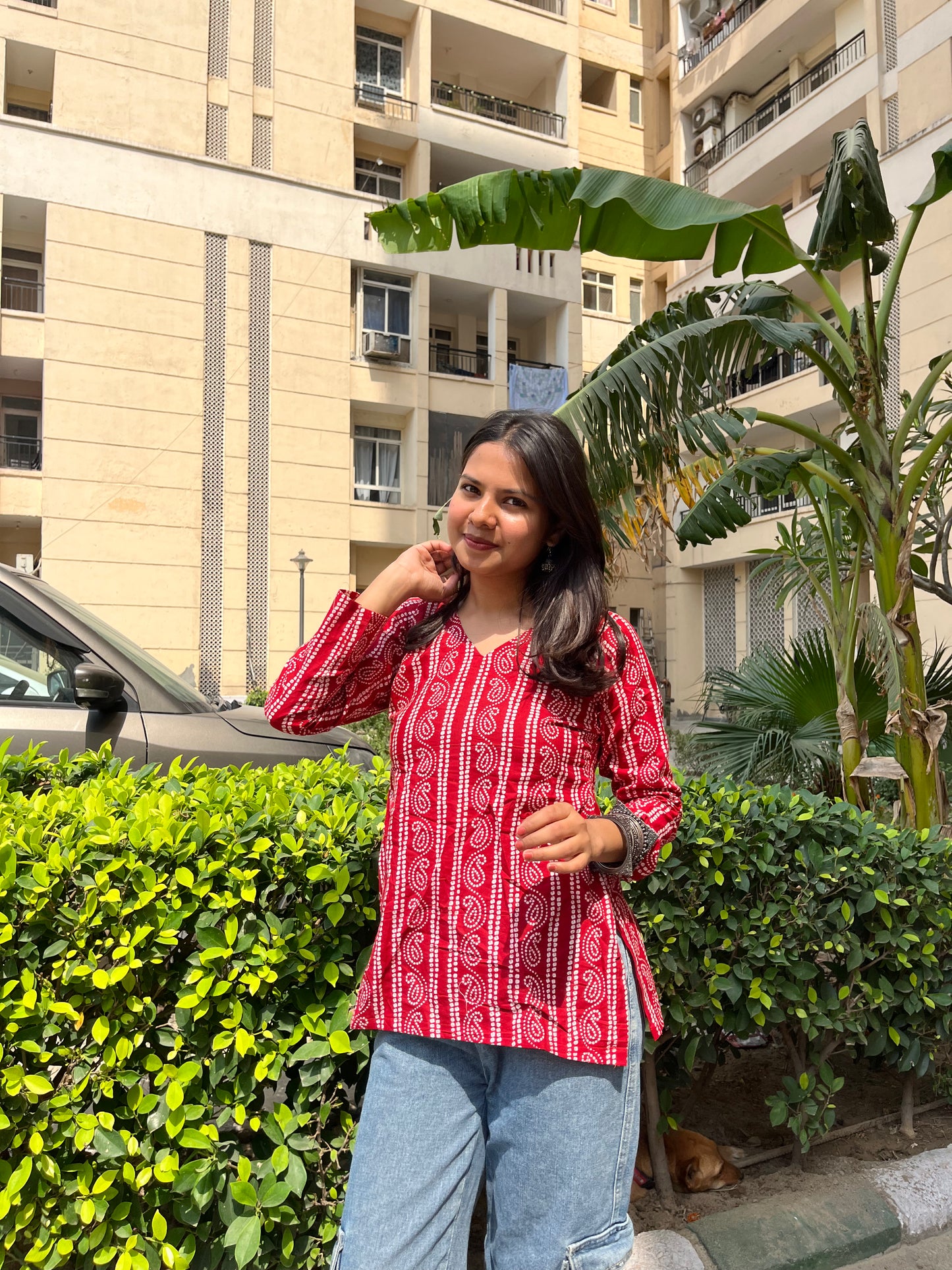 Laal Rang Backless Straight Short Kurti