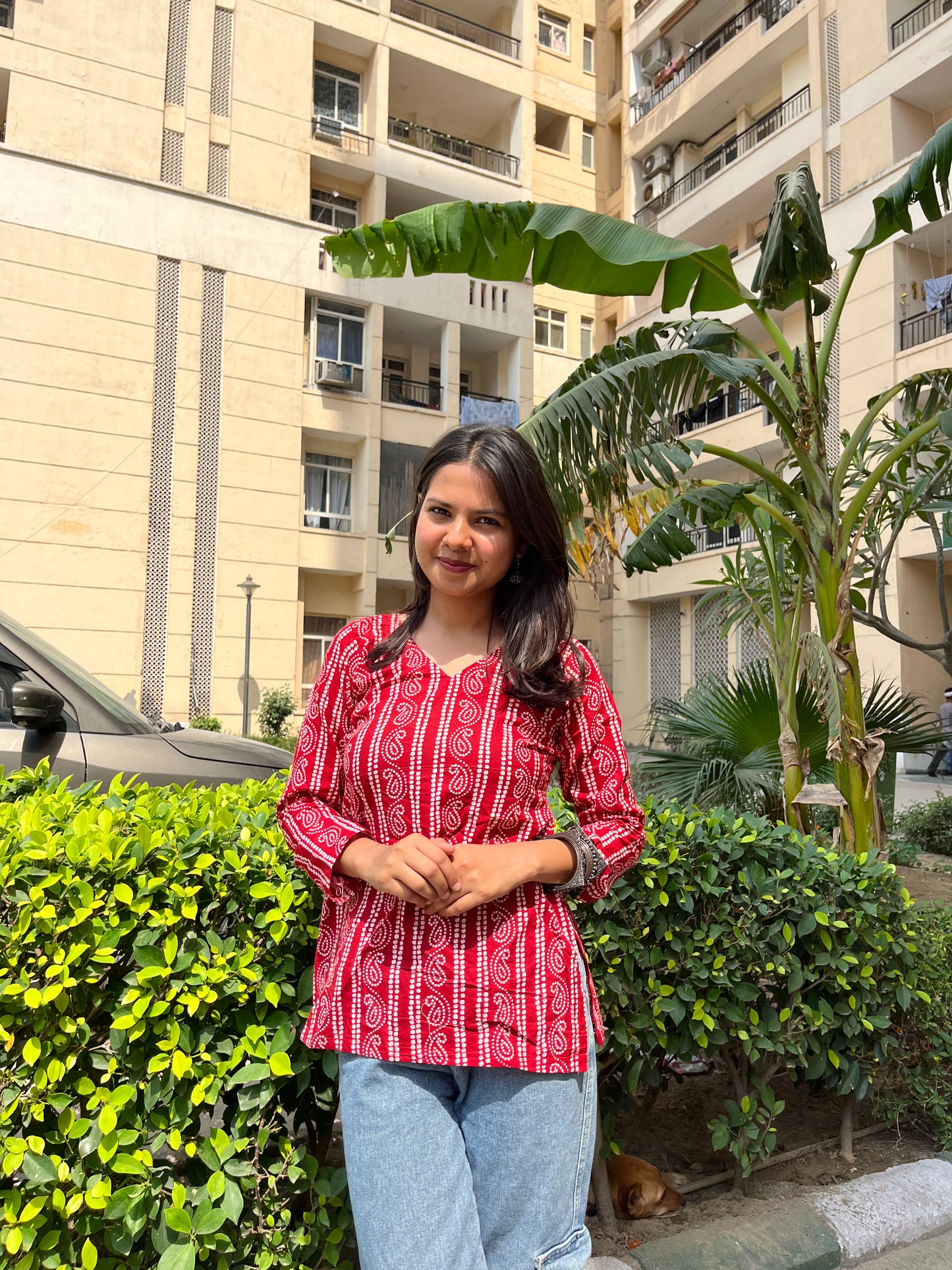 Laal Rang Backless Straight Short Kurti