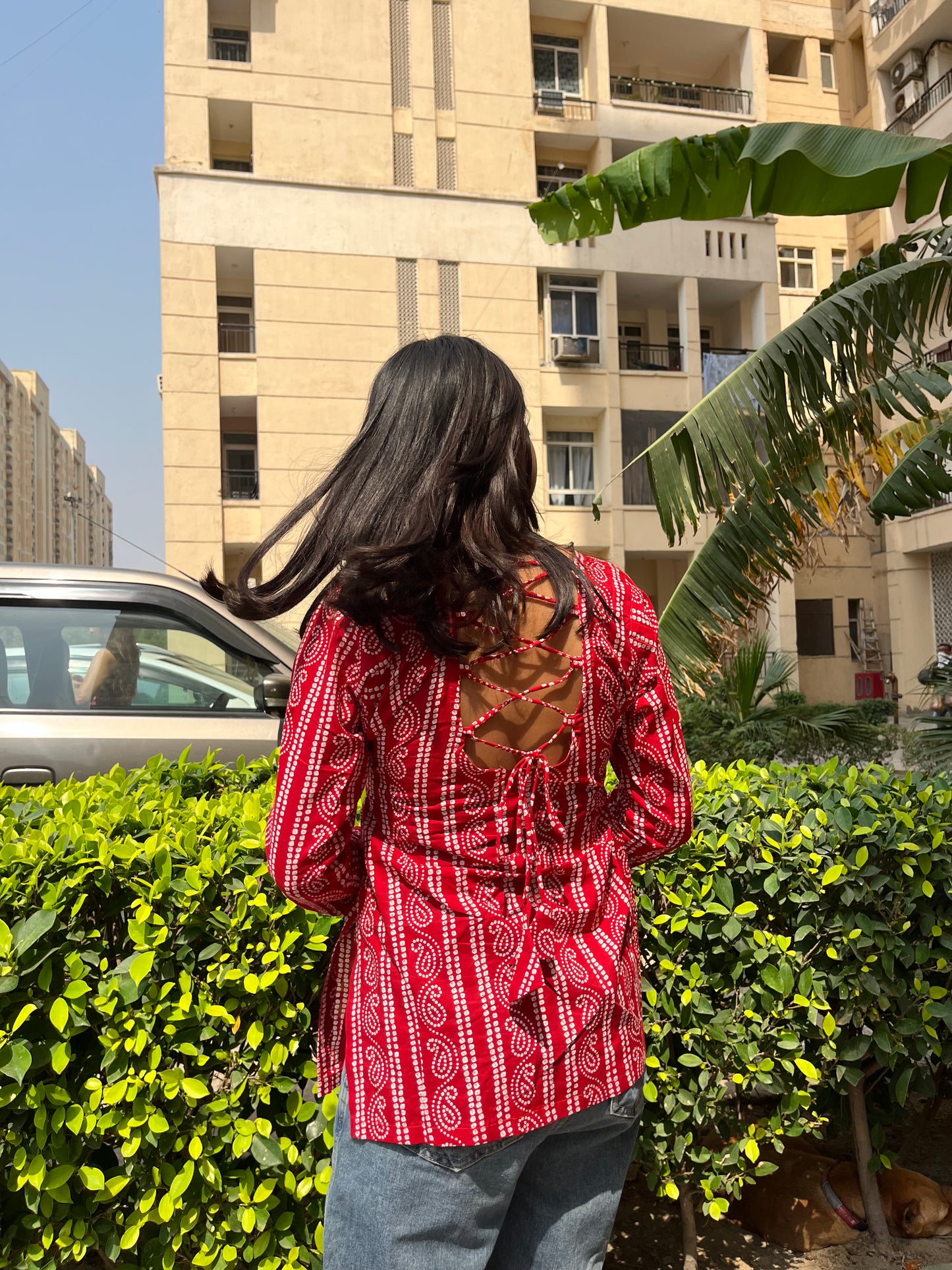 Laal Rang Backless Straight Short Kurti