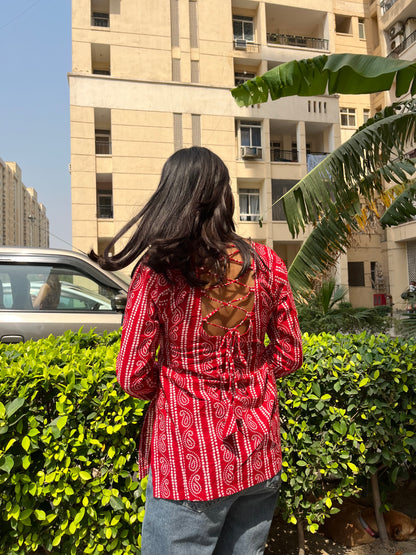 Laal Rang Backless Straight Short Kurti