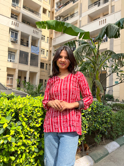 Laal Rang Backless Straight Short Kurti