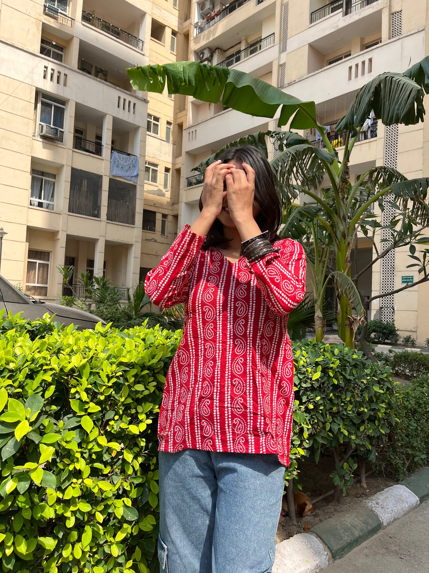 Laal Rang Backless Straight Short Kurti