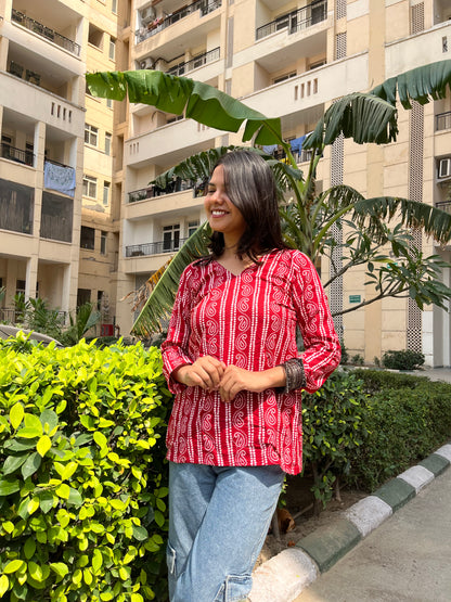 Laal Rang Backless Straight Short Kurti