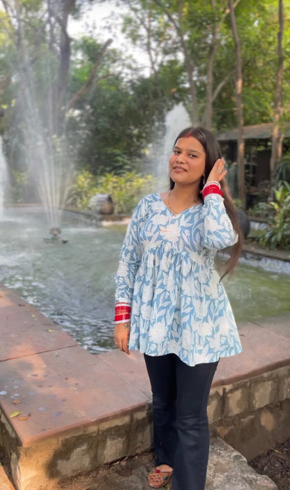 Blue Bloom Short Kurti Top