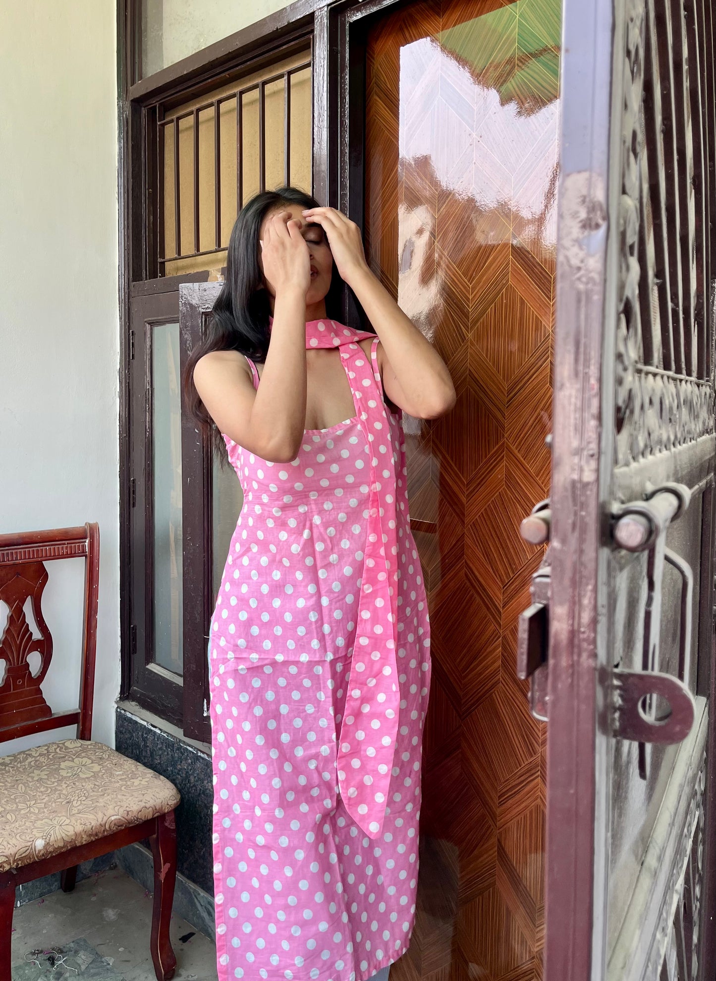 Pink Dot Affair Long Kurti ( with neck belt )