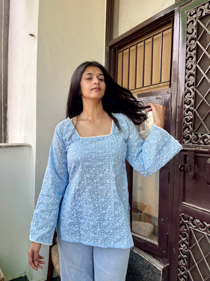 Ice Mist Embroidered Straight Short Kurti