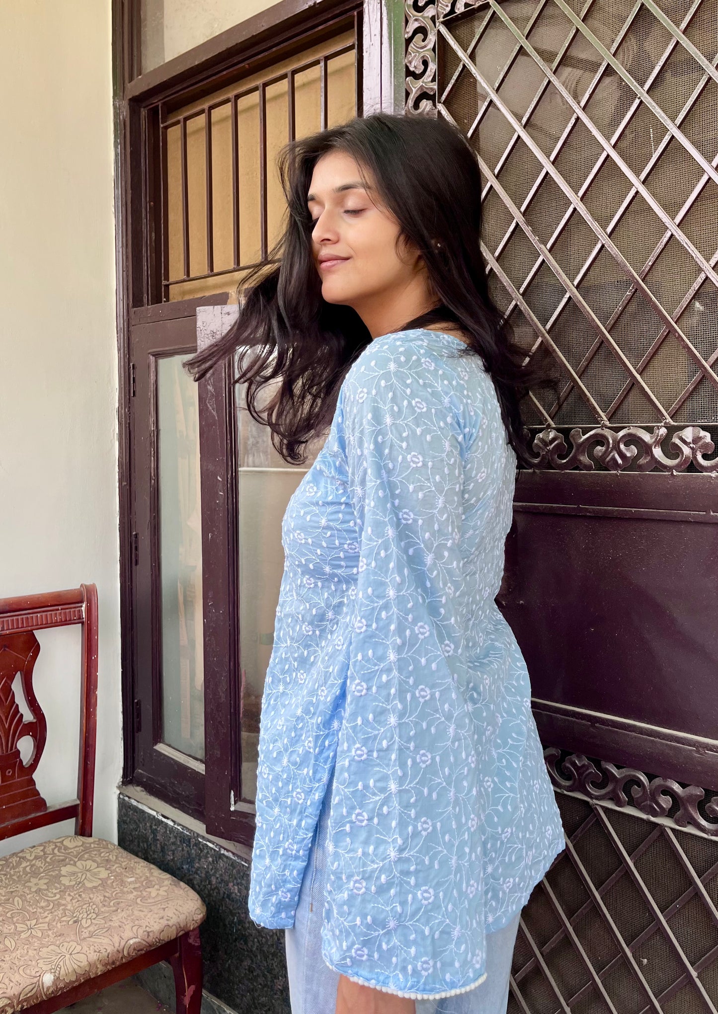 Ice Mist Embroidered Straight Short Kurti