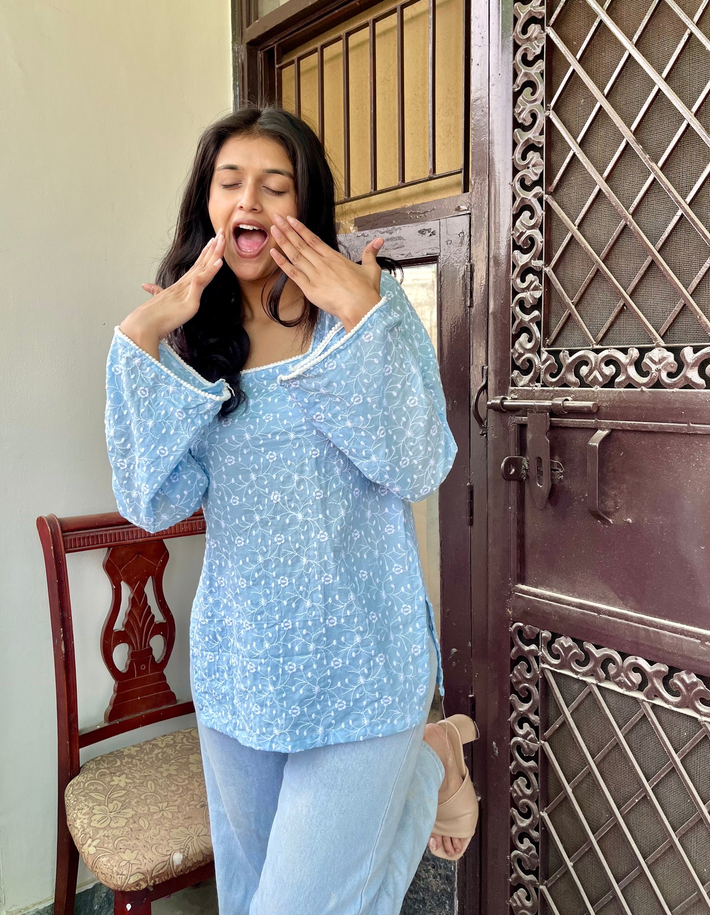 Ice Mist Embroidered Straight Short Kurti