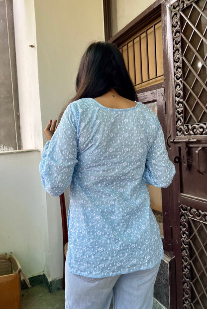 Ice Mist Embroidered Straight Short Kurti