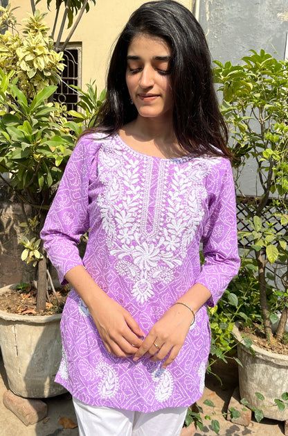 Purple Bhandej Chikankari Kurti