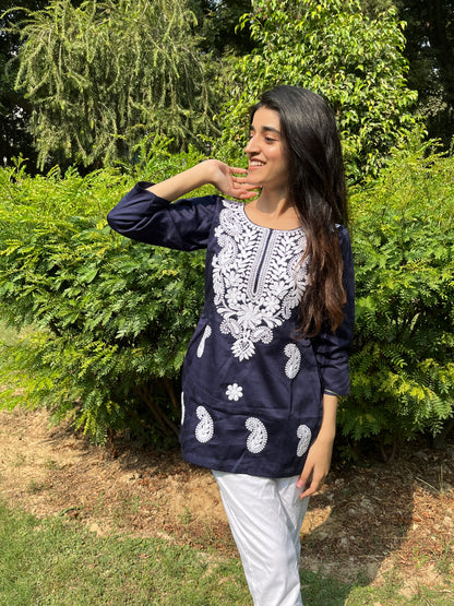 Navy Blue Chikankari Kurti