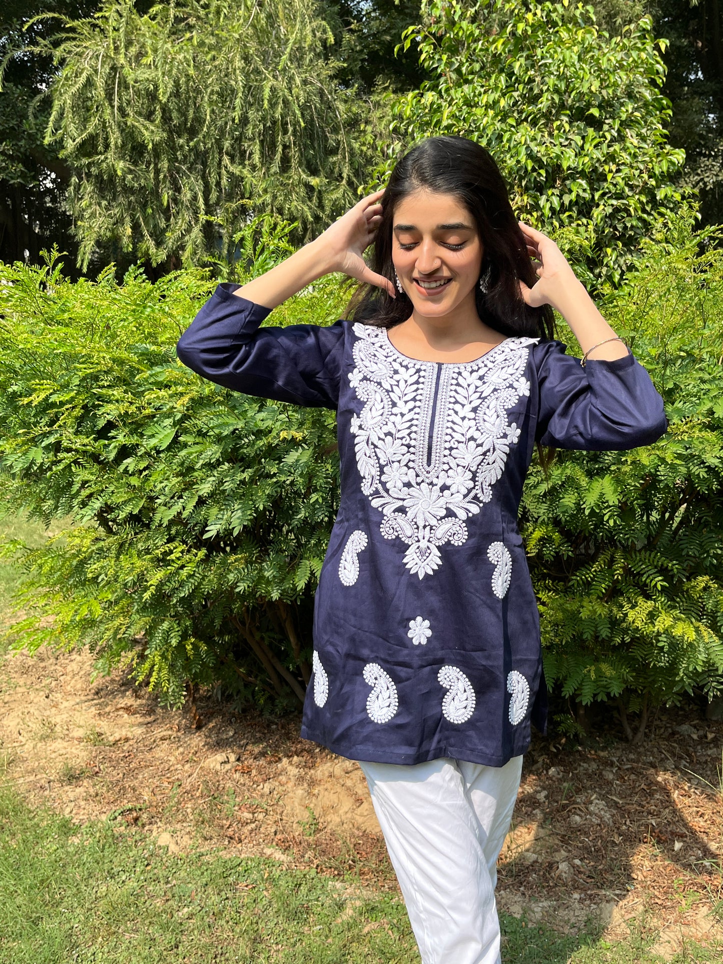 Navy Blue Chikankari Kurti