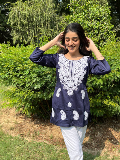 Navy Blue Chikankari Kurti