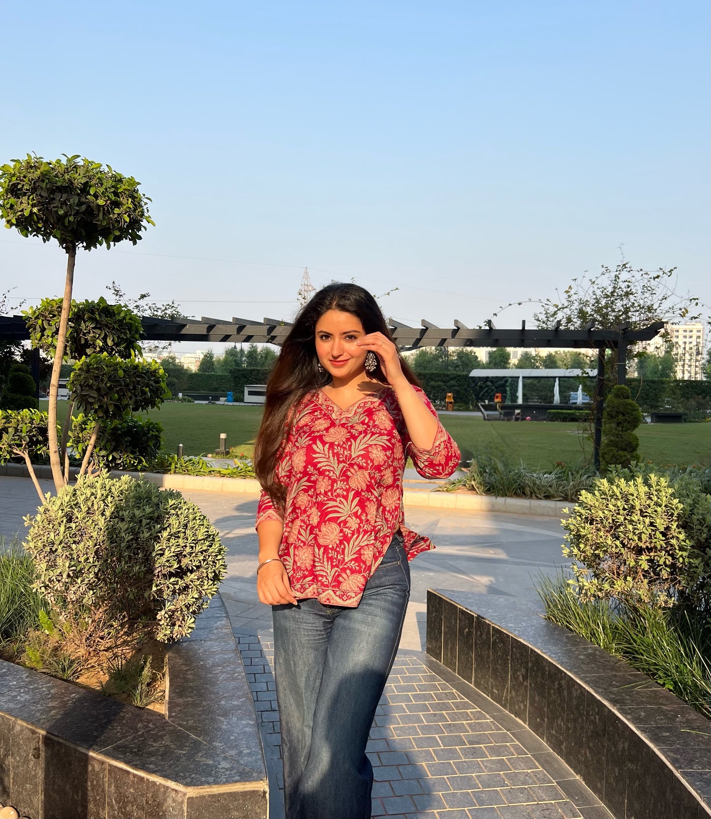 Maroon Leafy Short Kurti