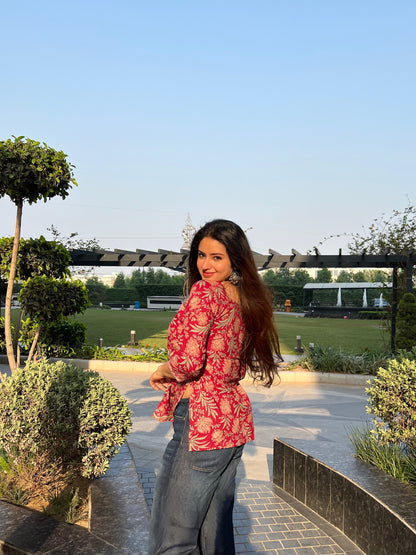 Maroon Leafy Short Kurti