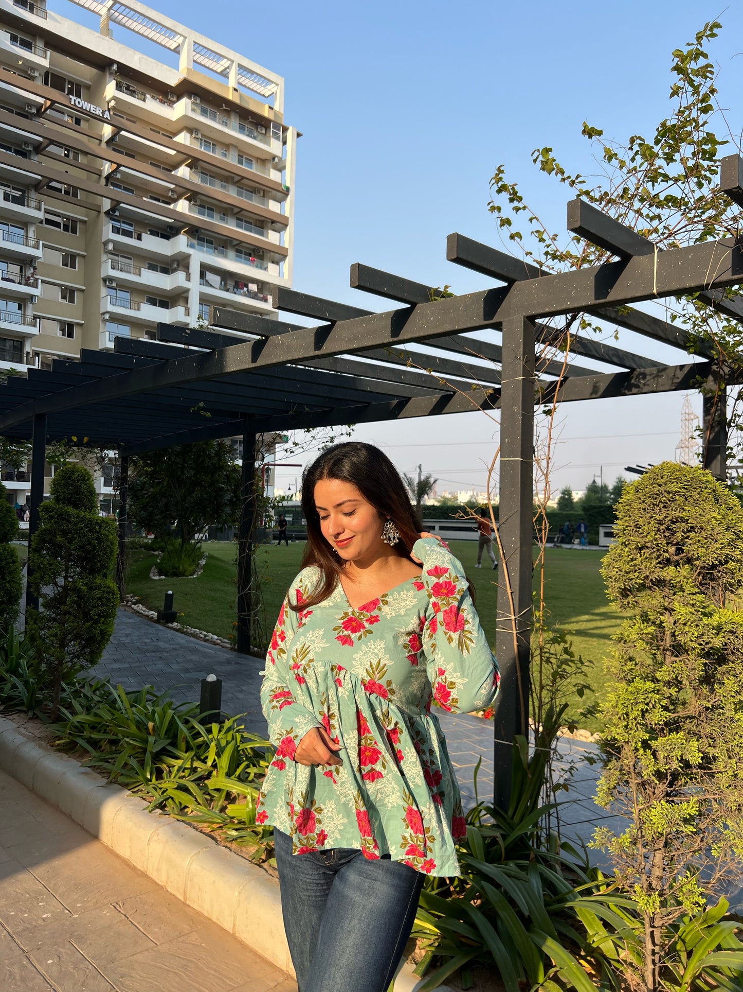 Candy Blue Peplum Short Kurti