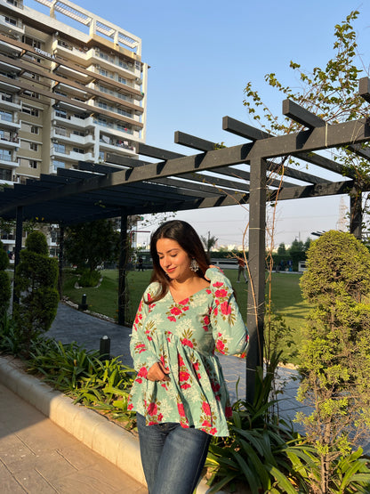 Candy Blue Peplum Short Kurti