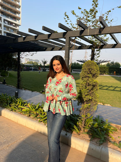 Candy Blue Peplum Short Kurti