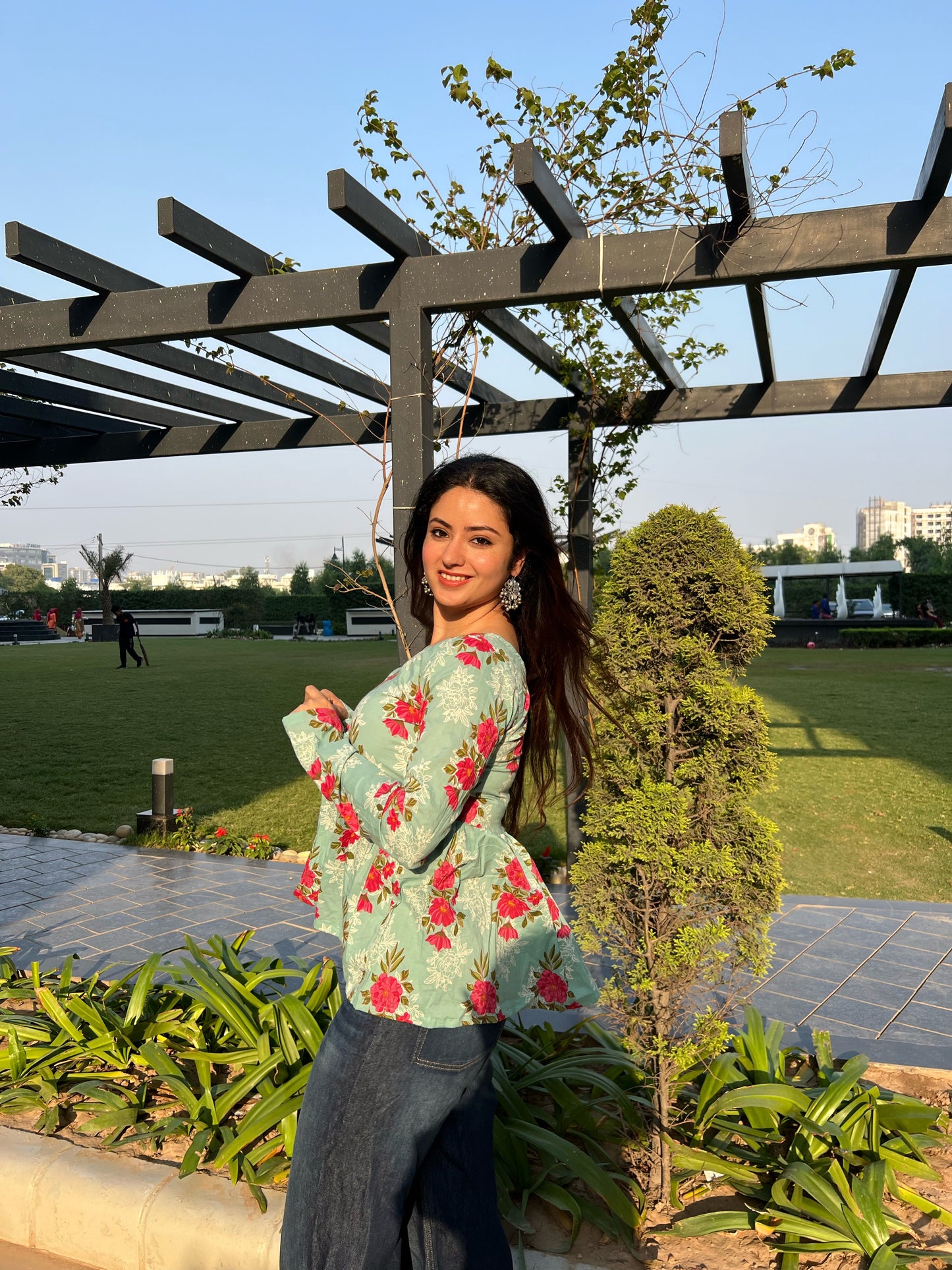 Candy Blue Peplum Short Kurti