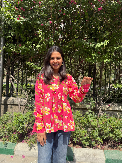 Summer Blossom Peeplum Short Kurti