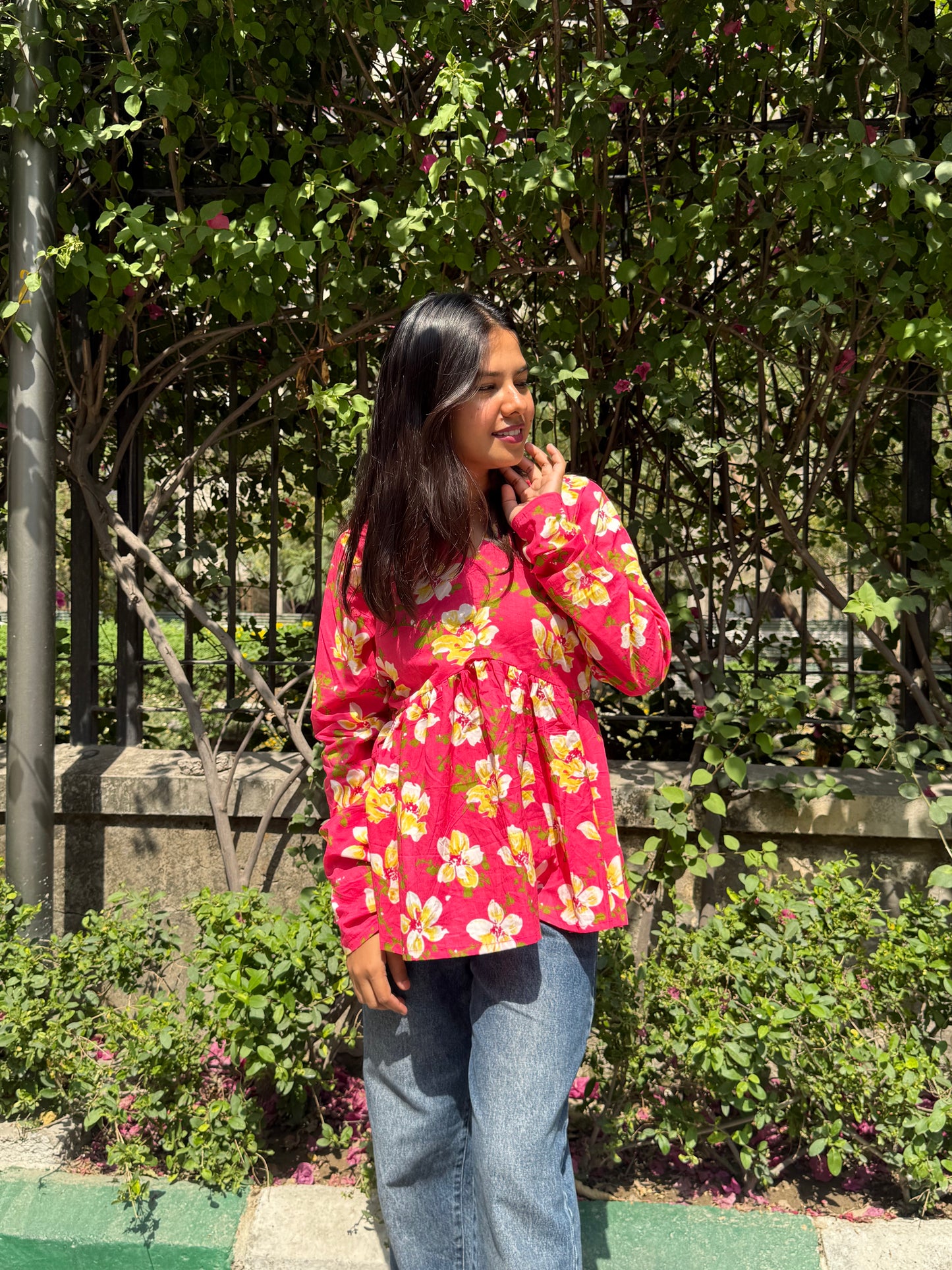 Summer Blossom Peeplum Short Kurti