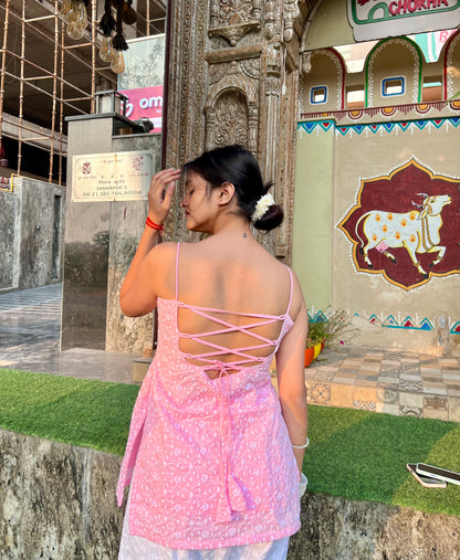 Soft Girl Embroidered Backless Kurti