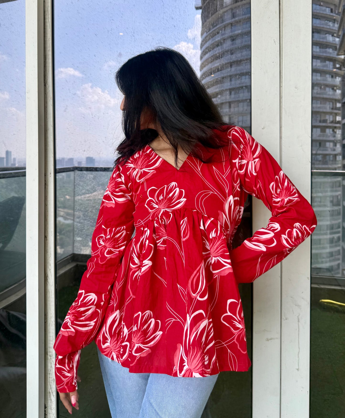Red Rosy Peplum Short Kurti