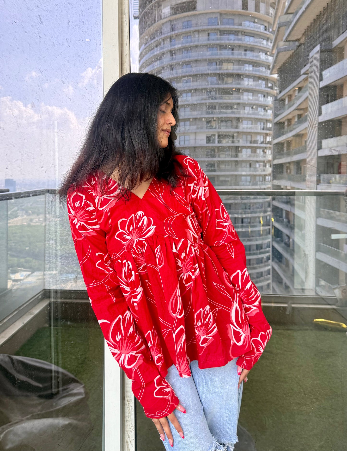 Red Rosy Peplum Short Kurti