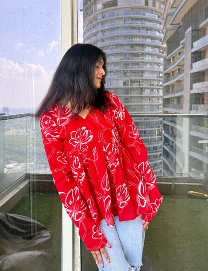 Red Rosy Peplum Short Kurti