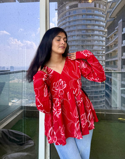 Red Rosy Peplum Short Kurti