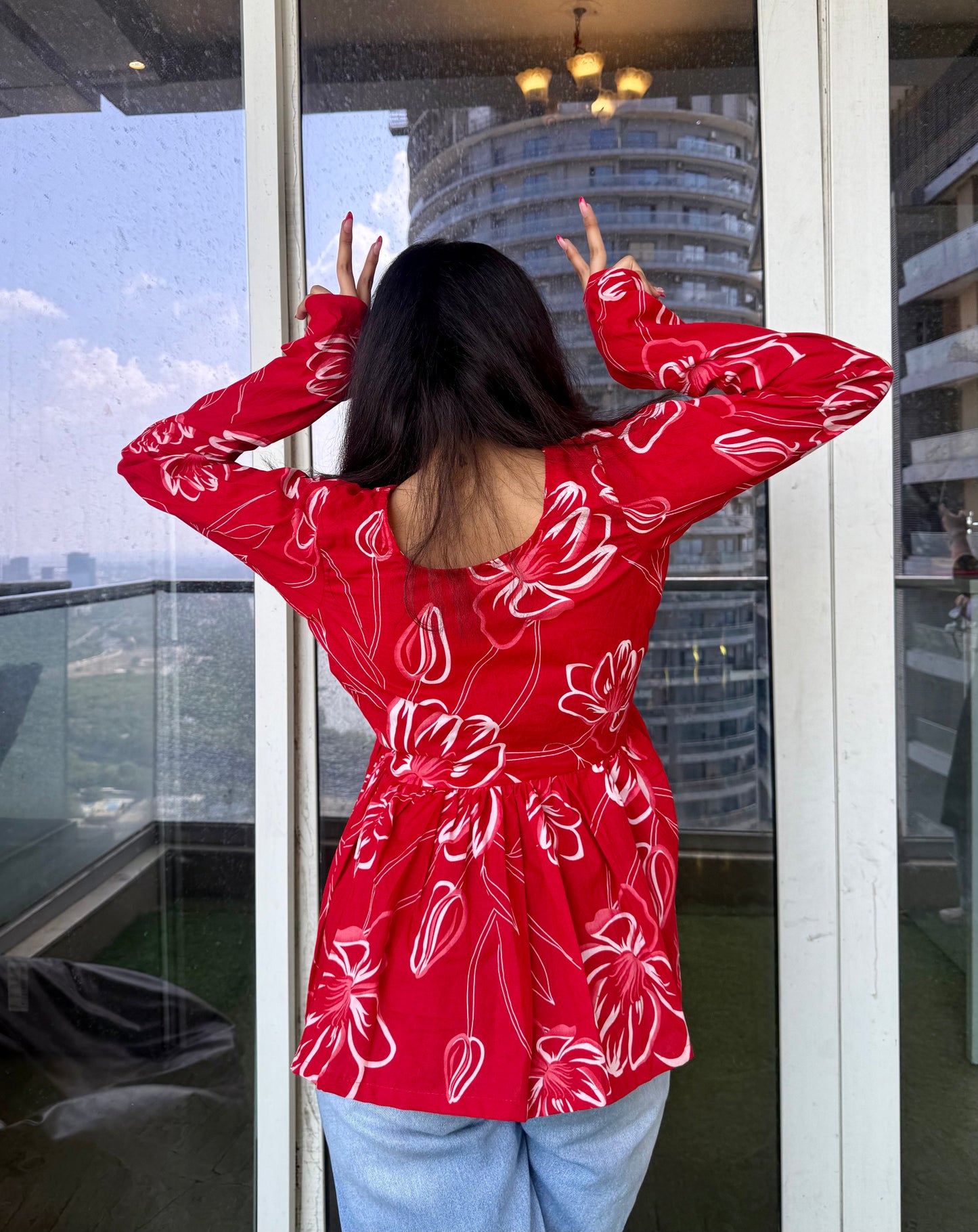 Red Rosy Peplum Short Kurti