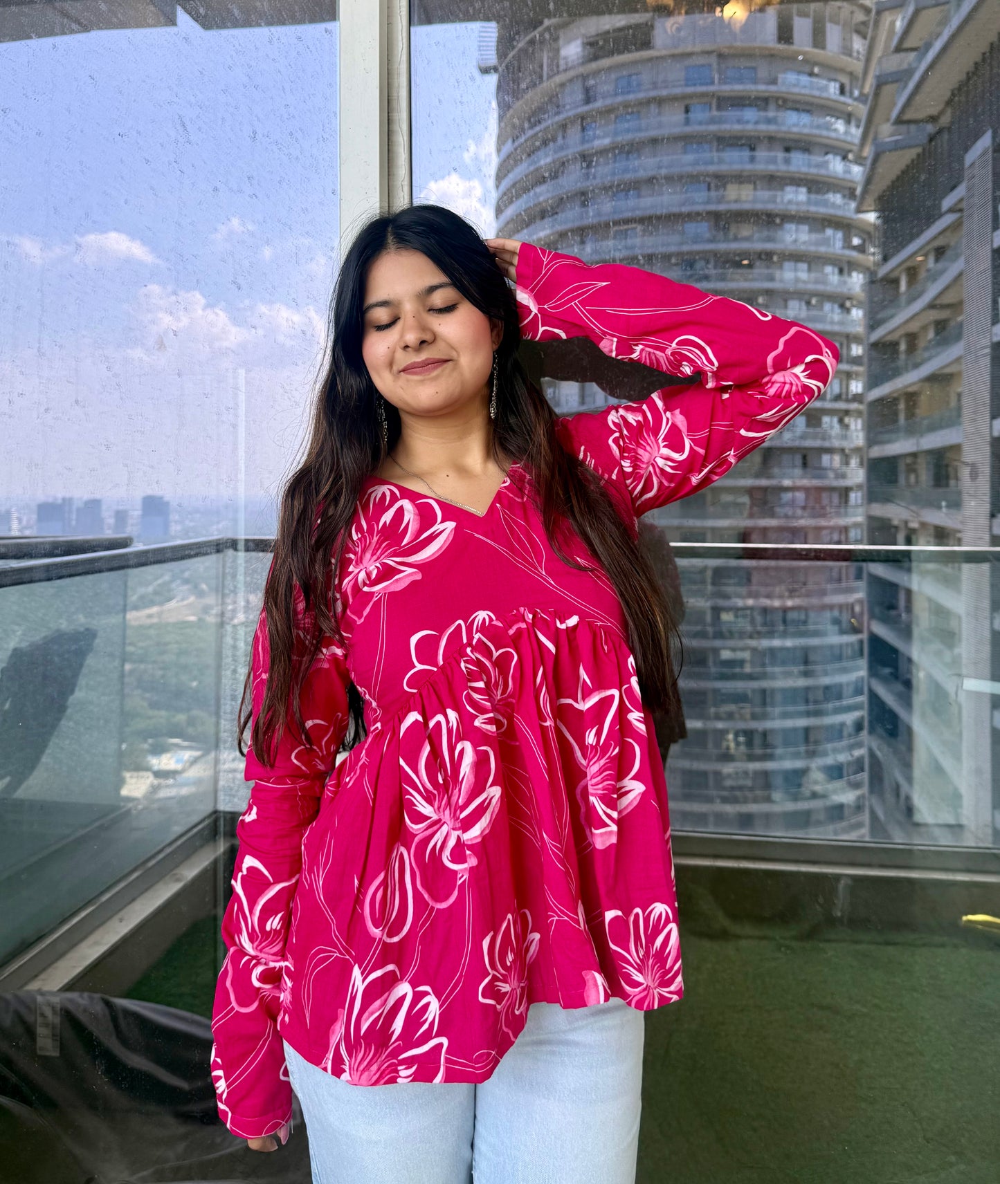 Pink Rosy Peplum Short Kurti