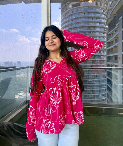 Pink Rosy Peplum Short Kurti