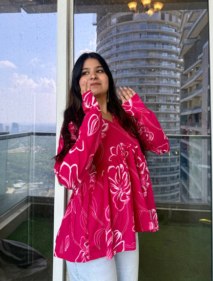 Pink Rosy Peplum Short Kurti