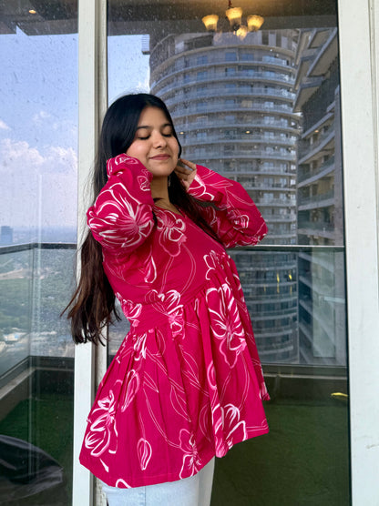 Pink Rosy Peplum Short Kurti