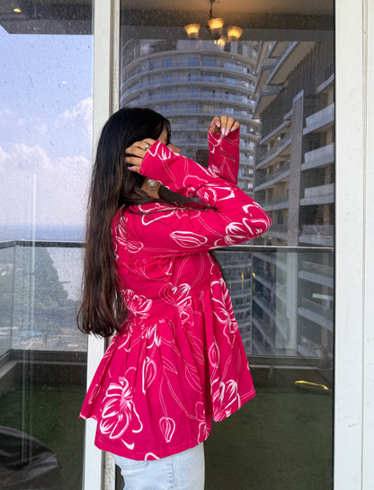 Pink Rosy Peplum Short Kurti