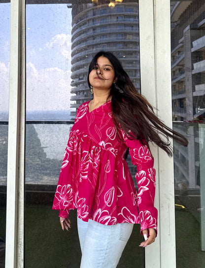 Pink Rosy Peplum Short Kurti