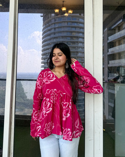 Pink Rosy Peplum Short Kurti