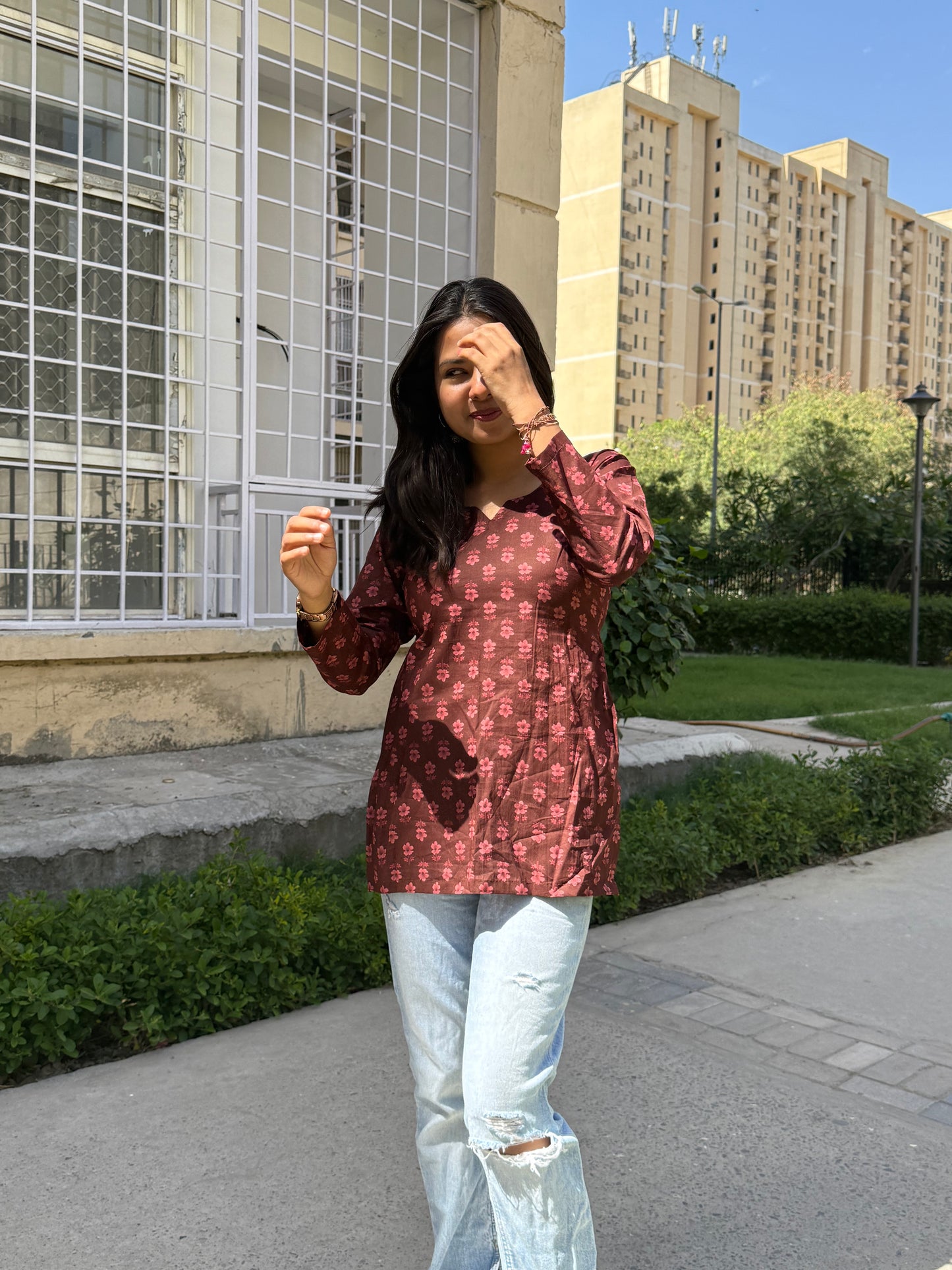 Mocha Straight Short Kurti