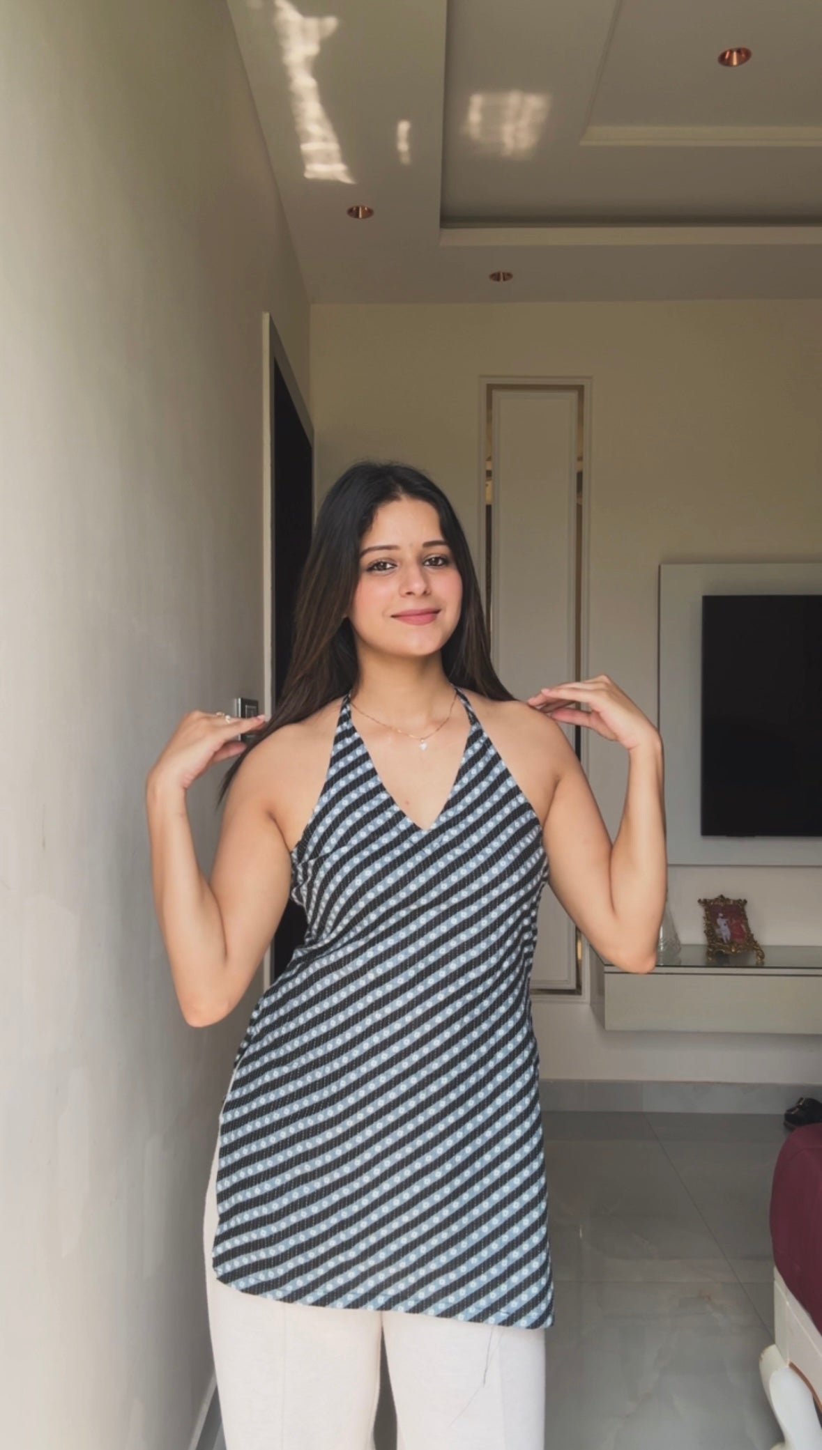 Chandani Leher Halter Neck Short Kurti