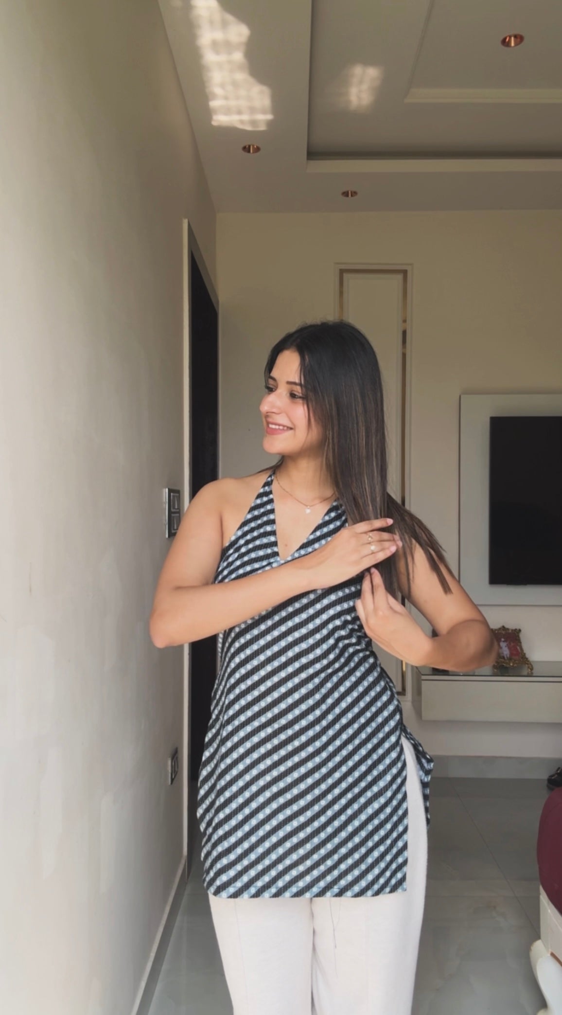 Chandani Leher Halter Neck Short Kurti