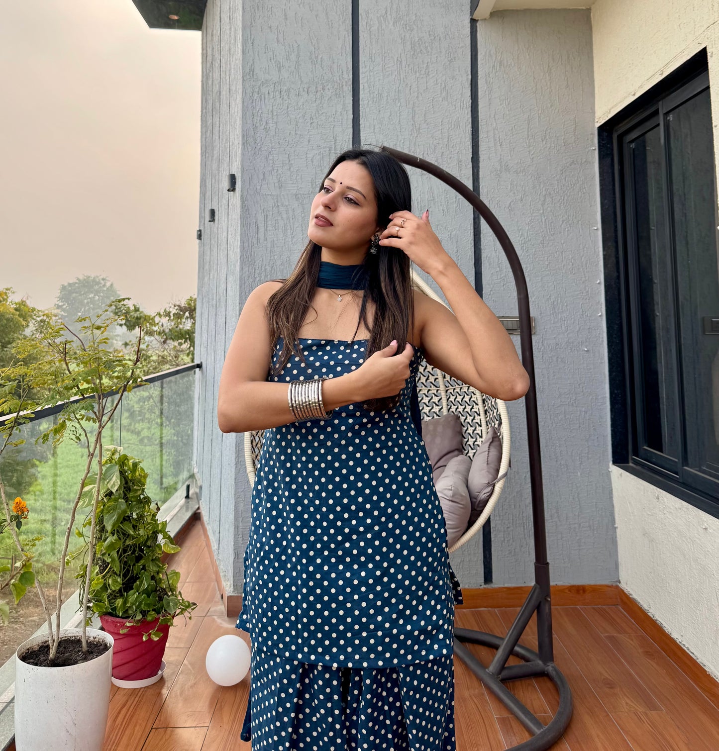 Blue polka Farshi Salwar Set