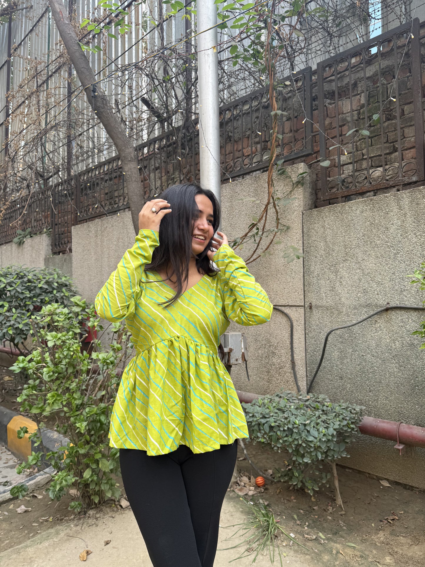 Green Lehriya Short Kurti