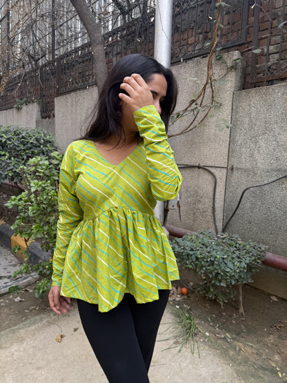 Green Lehriya Short Kurti