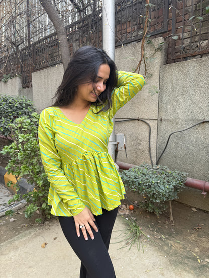 Green Lehriya Short Kurti