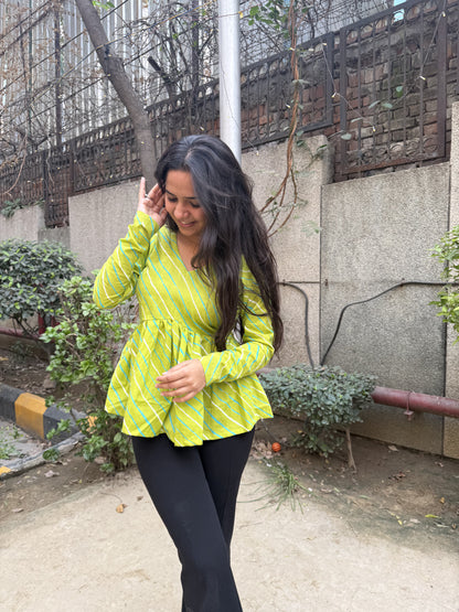 Green Lehriya Short Kurti