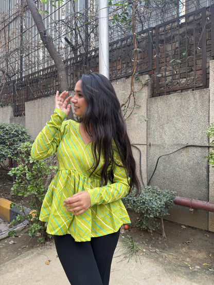 Green Lehriya Short Kurti